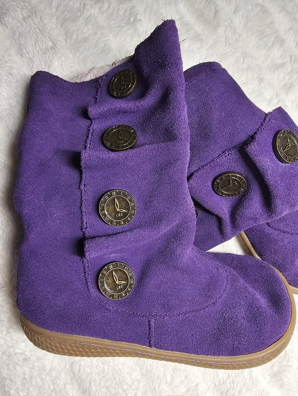 Livie & Luca Purple Suede Leather Button Boots Girls Size 11 Side Zip
